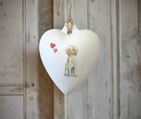 Goldendoodle Ceramic Heart Bauble